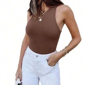 Reoria extra large Brown Sleeveless bodysuit snap tank top